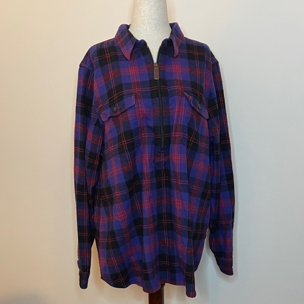 L.L. Bean Relaxed Fit Flannel Shirt Jacket Plaid Zip Front XL